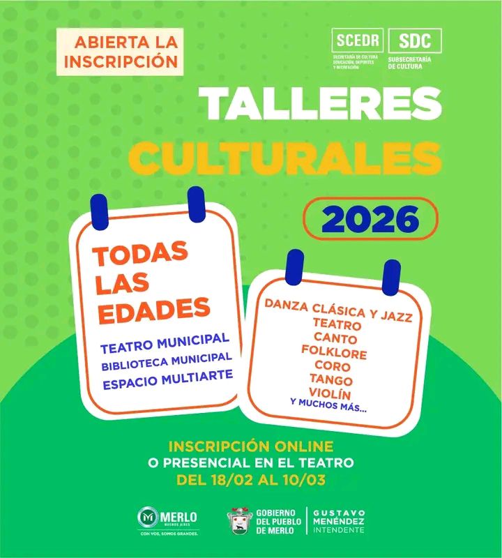 Talleres culturales gratuitos en Merlo