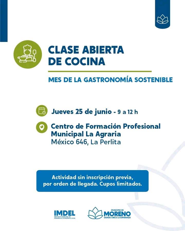 Clases abiertas de cocina en Moreno